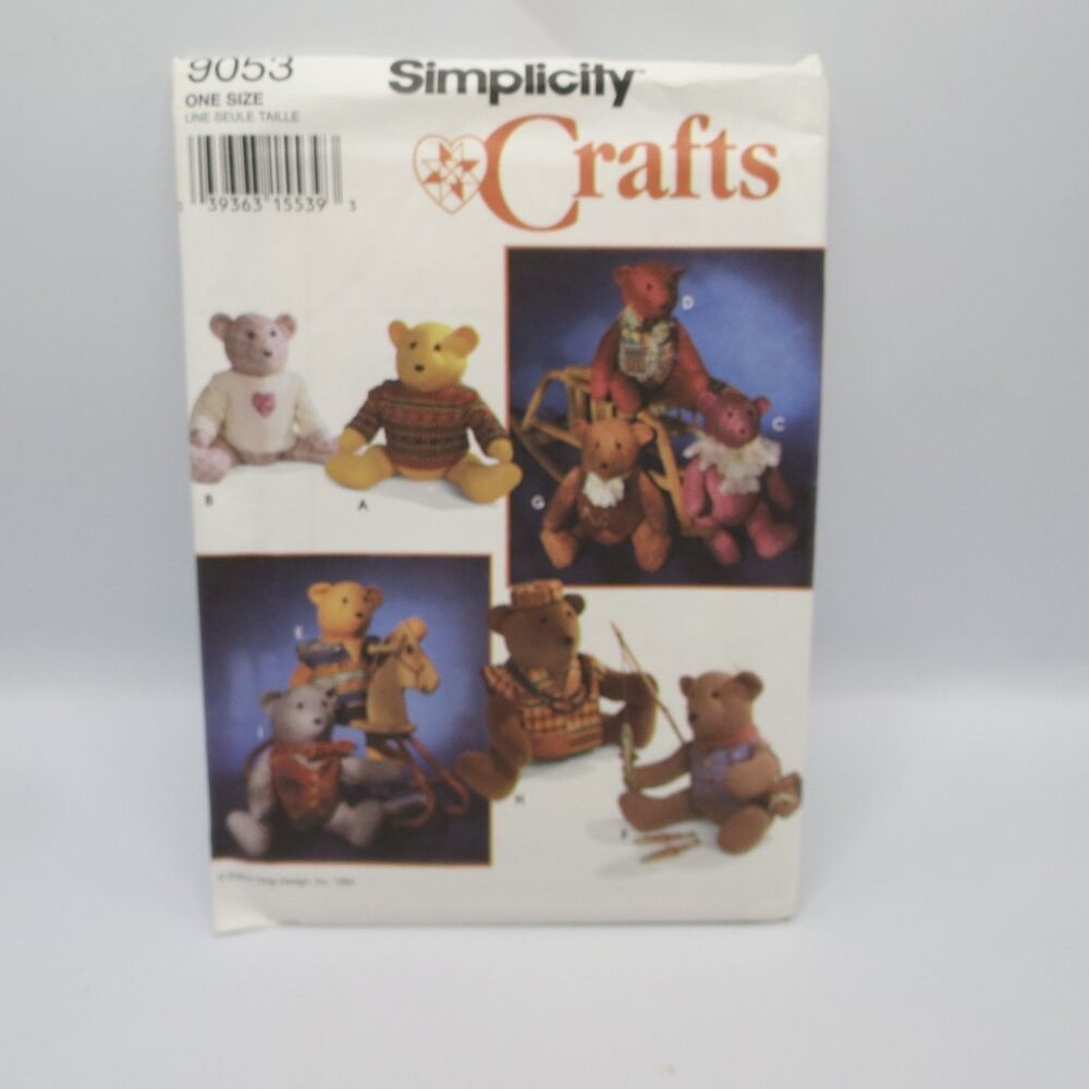 Simplicity 9053 Crafts Teddy Bear Clothes ONE SIZE 90s Vintage